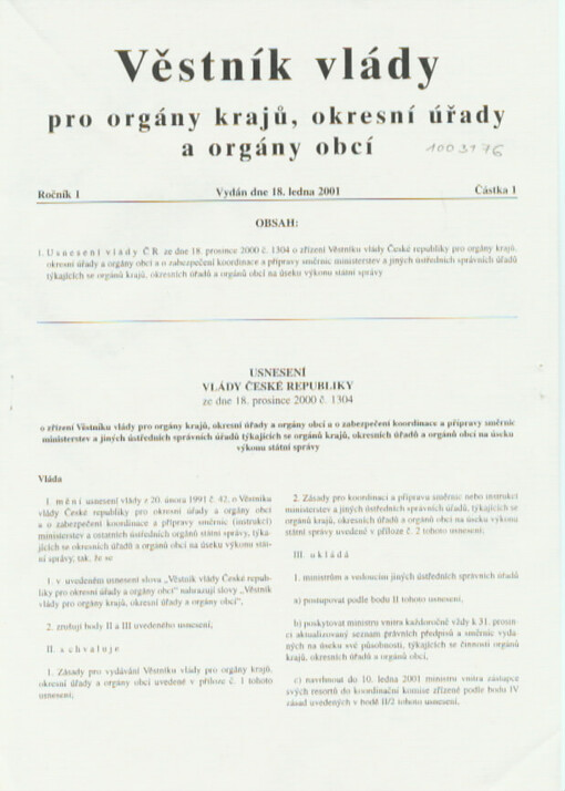 Věstník vlády pro orgány krajů, okresní úřady a orgány obcí