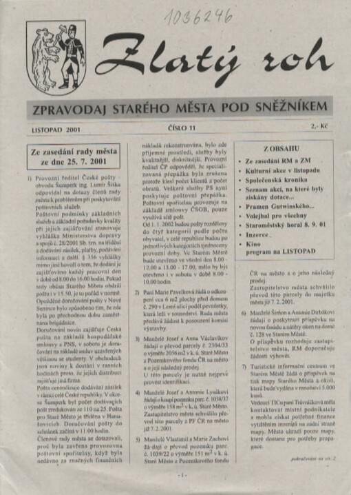 Zlatý roh : zpravodaj Starého města pod Sněžníkem