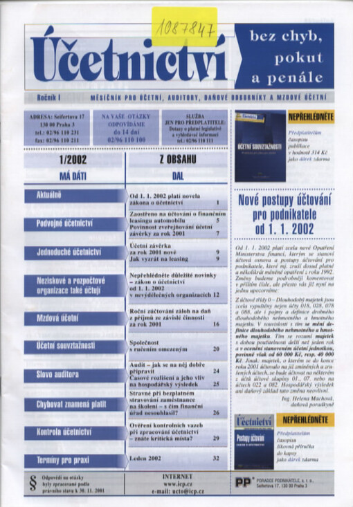 Účetnictví bez chyb, pokut a penále : měsíčník pro účetní, auditory, daňové odborníky a mzdové účetní