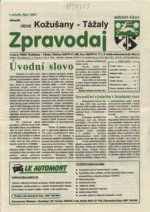 Zpravodaj obce Kožušany-Tážaly