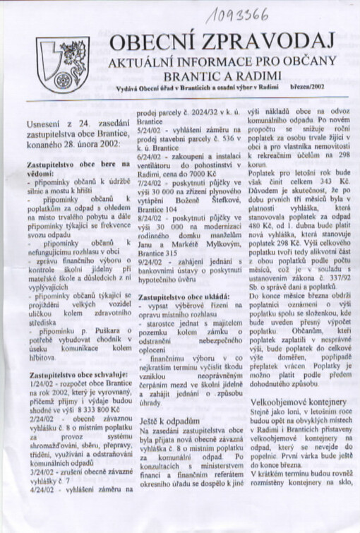 Obecní zpravodaj : aktuální informace pro občany Brantic a Radimi