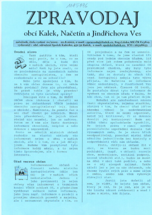 Zpravodaj obcí Kalek, Načetín a Jindřichova Ves