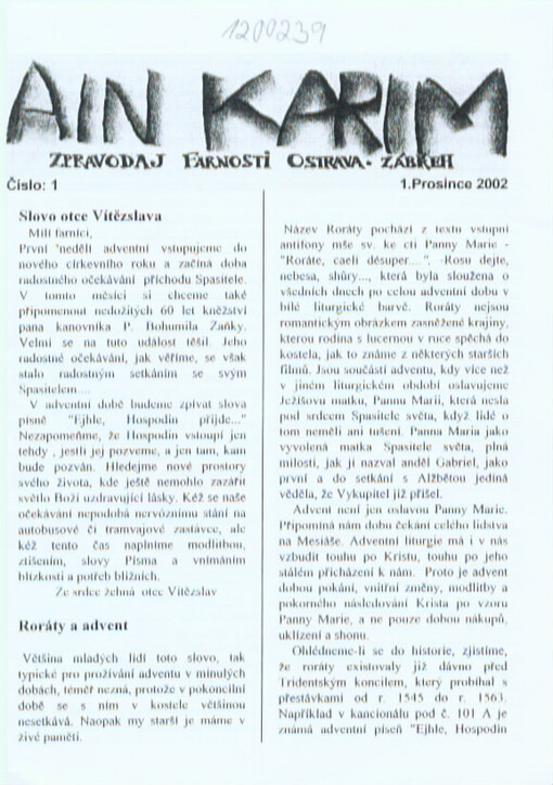 Ain Karim : zpravodaj farnosti Ostrava-Zábřeh