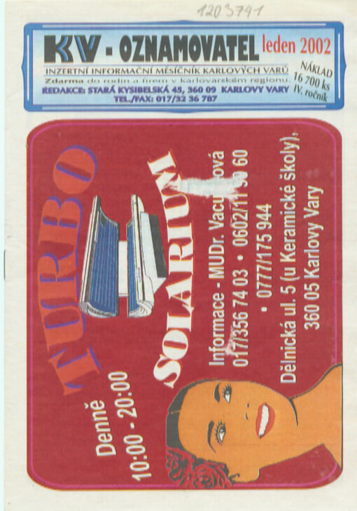 KV - oznamovatel : inzertní informační měsíčník Karlových Varů : zdarma do rodin a firem v karlovarském regionu