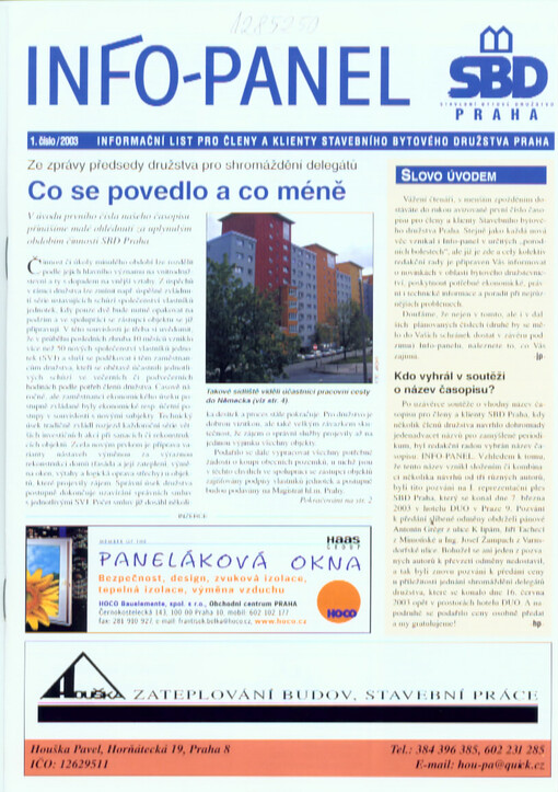 Info-panel : informační list pro členy a klienty Stavebního bytového družstva Praha