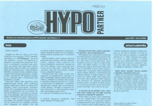Hypopartner : bulletin pro obchodní partnery HYPO stavební spořitelny, a.s.