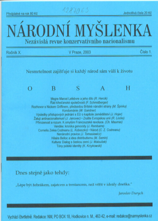 Národní myšlenka : nezávislá revue konzervativního nacionalismu