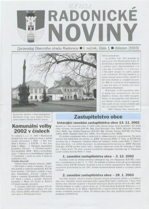 Radonické noviny : zpravodaj Obecního úřadu Radonice