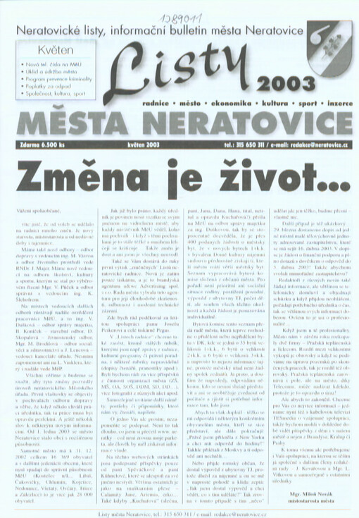 Listy města Neratovice : neratovické listy, informační bulletin města Neratovice : radnice - město - ekonomika - kultura - sport - inzerce