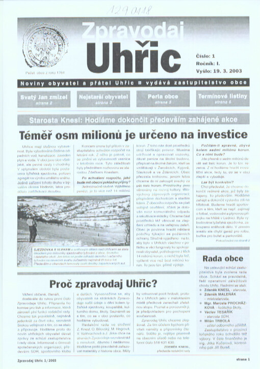 Zpravodaj Uhřic : noviny obyvatel a přátel Uhřic