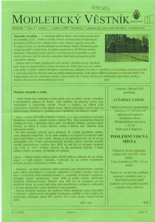 Modletický věstník : zpravodaj obce Modletice