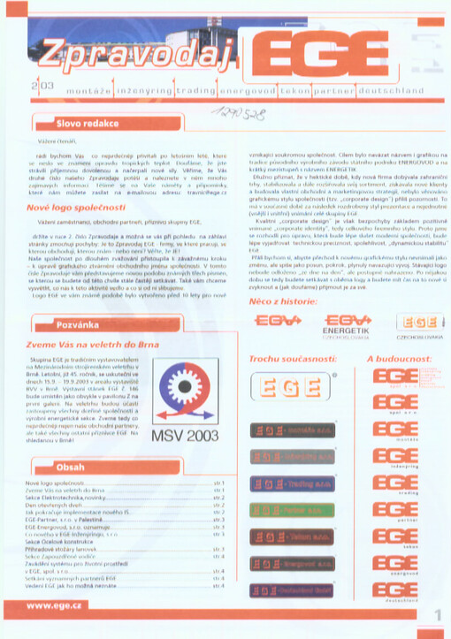 Zpravodaj EGE : montáže - inženýring - trading - energovod - tekon - partner - Deutschland