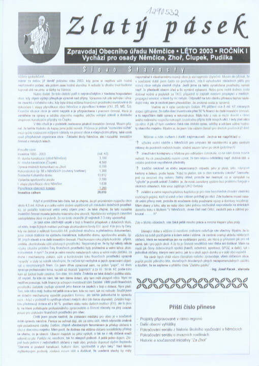 Zlatý pásek : zpravodaj Obecního úřadu Němčice