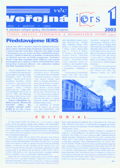 Věc veřejná : občan, společnost, region : k otázkám veřejné správy jihočeského regionu