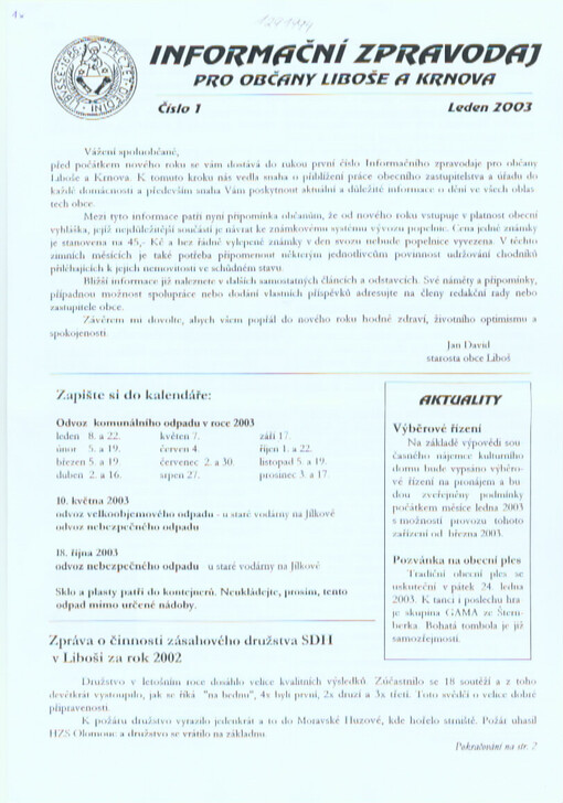 Informační zpravodaj pro občany Liboše a Krnova