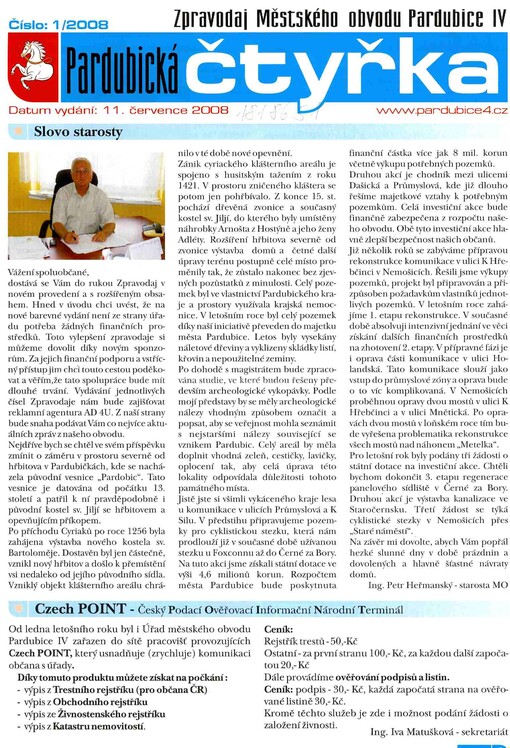 Pardubická čtyřka : zpravodaj Městského obvodu Pardubice IV
