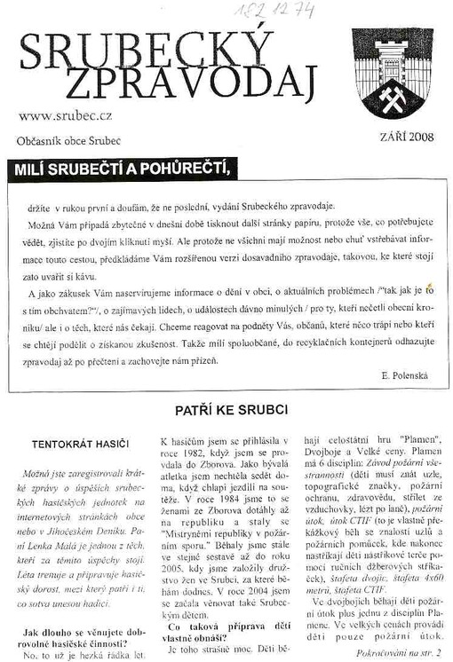 Srubecký zpravodaj : občasník obce Srubec