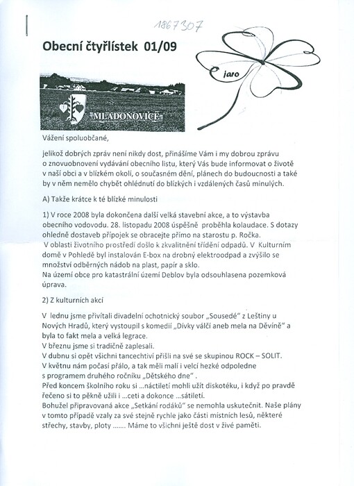 Obecní zpravodaj čtyřlístek