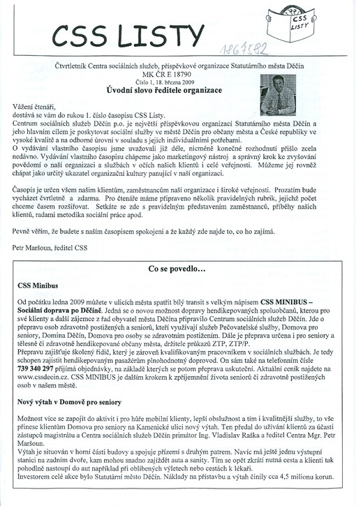 CSS listy : čtvrtletník Centra sociálních služeb, příspěvkové organizace Statutárního města Děčín