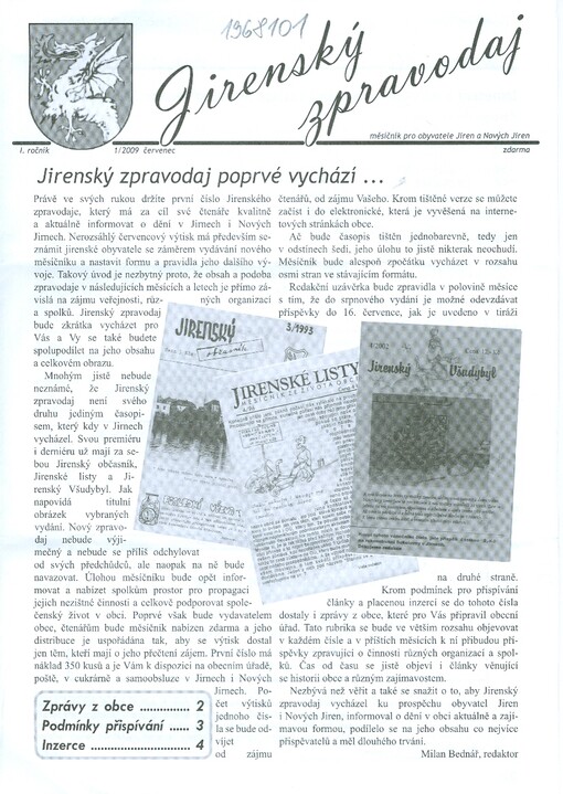 Jirenský zpravodaj : měsíčník pro obyvatele Jiren a Nových Jiren