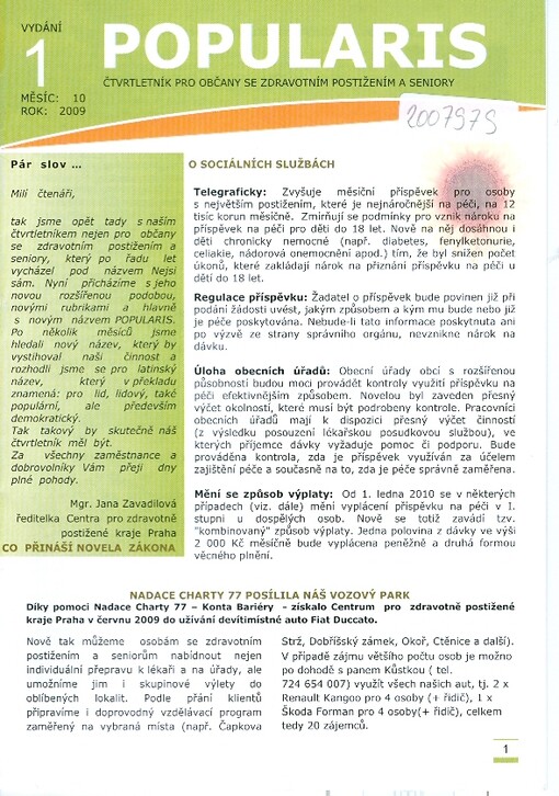 Popularis : čtvrtletník pro občany se zdravotním postižením a seniory