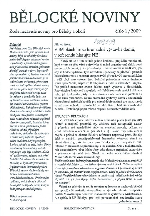 Bělocké noviny : zcela nezávislé noviny pro Běloky a okolí