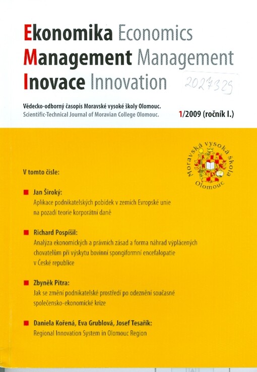 Ekonomika - management - inovace : vědecko-odborný časopis Moravské vysoké školy Olomouc = Economics - management - innovation : scientific-technical journal of Moravian University College Olomouc