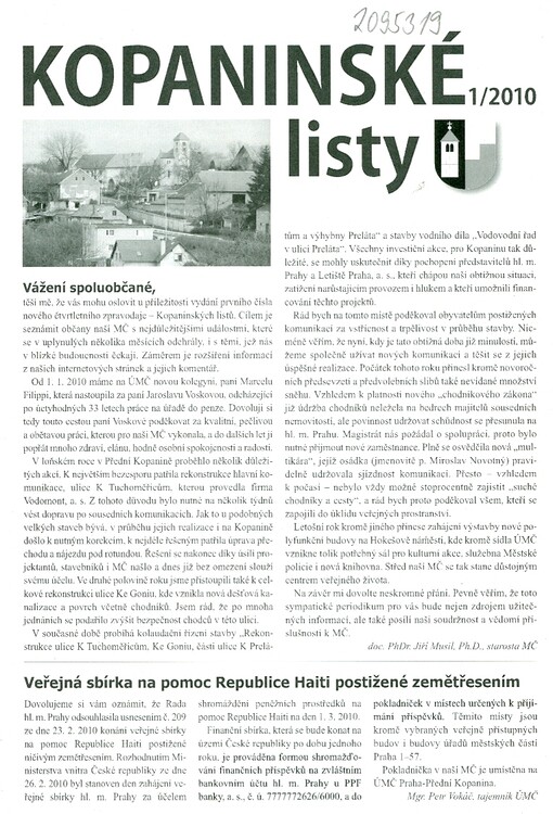 Kopaninské listy : čtvrtletník MČ Praha-Přední Kopanina