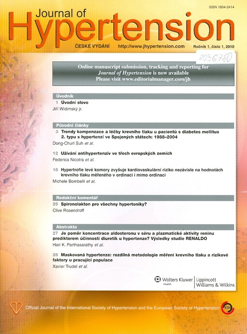 Journal of hypertension : official journal of the International Society of Hypertension and the European Society of Hypertension : české vydání