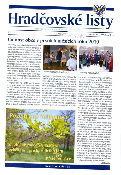 Hradčovské listy : zpravodaj pro občany Hradčovic a Lhotky