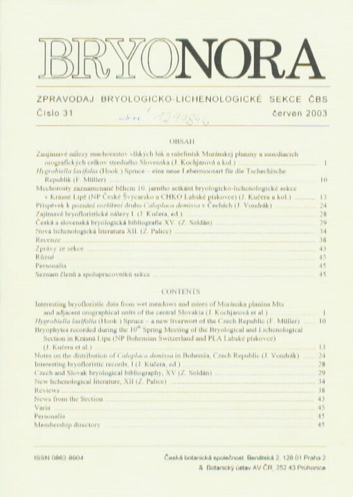 Bryonora : zpravodaj Bryologicko-lichenologické sekce ČBS