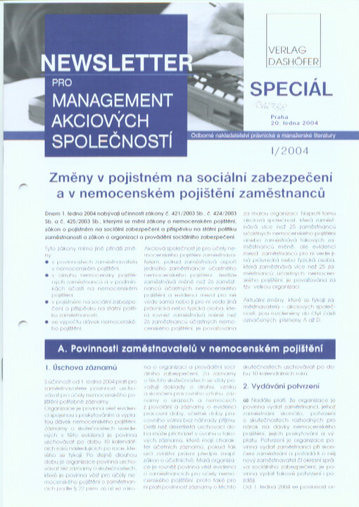 Newsletter pro management akciových společností