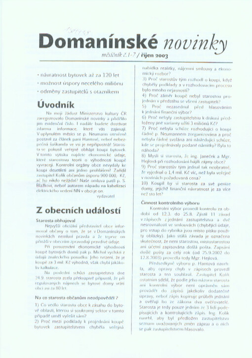 Domanínské novinky : měsíčník