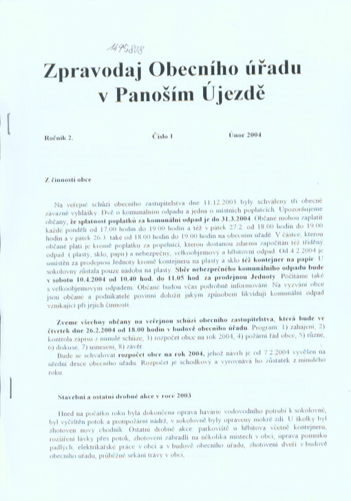 Zpravodaj Obecního úřadu v Panoším Újezdě