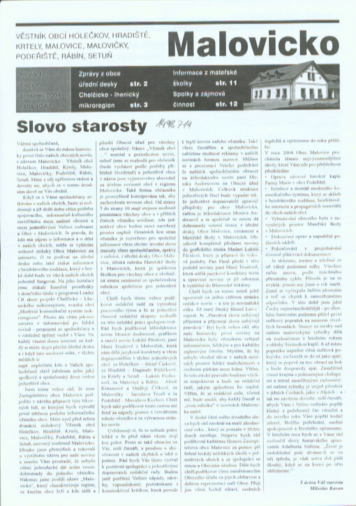 Malovicko : věstník obcí Holečkov, Hradiště, Krtely, Malovice, Malovičky, Podeřiště, Rábín, Setuň
