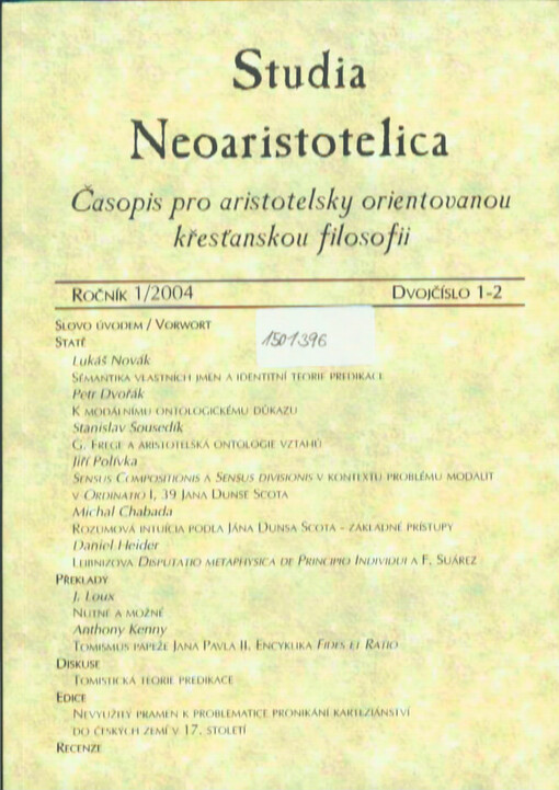 Studia neoaristotelica : časopis pro aristotelsky orientovanou křesťanskou filosofii
