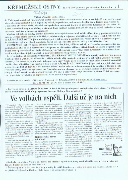 Křemežské ostny: informační zpravodaj pro obecní problematiku