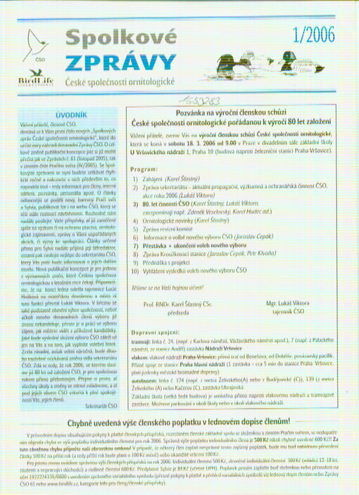 Spolkové zprávy České společnosti ornitologické