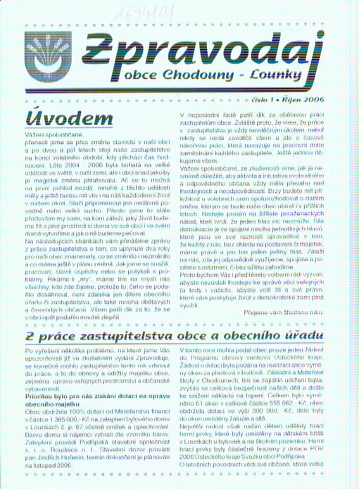 Zpravodaj obce Chodouny - Lounky