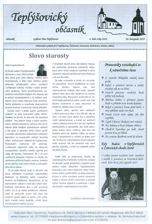 Teplýšovický občasník : informační plátek pro Teplýšovice, Čeňovice, Humenec, Kochánov, Smilov, Zálesí