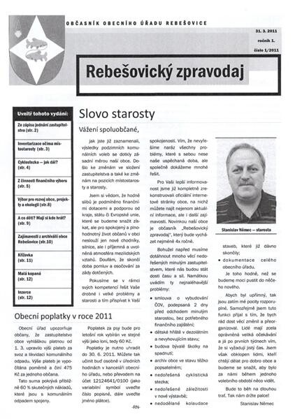 Rebešovický zpravodaj :občasník obecního úřadu Rebešovice