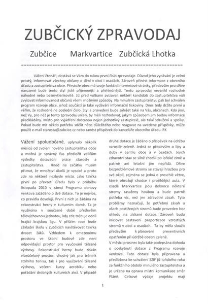 Zubčický zpravodaj :Zubčice - Markvartice - Zubčická Lhotka