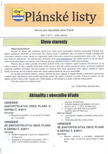 Plánské listy :noviny pro obyvatele obce Planá