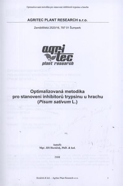 Optimalizovaná metodika pro stanovení inhibitorů trypsinu u hrachu (Pisum sativum L.)
