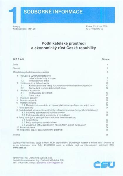 Podnikatelské prostředí a ekonomický růst České republiky