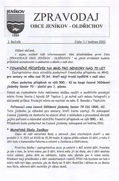 Zpravodaj obce Jeníkov - Oldřichov