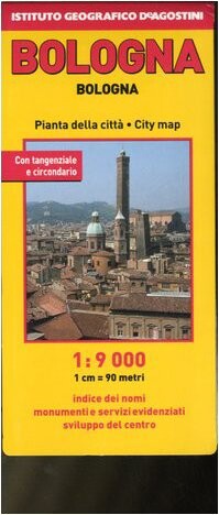 Bologna Bologne : pianta della citta :con tangenziale e circondario : 1:9 000, 1 cm=90 metri : indice dei nomi, monumenti e servizi evidenziati, sviluppo del centro = city map = plan de ville = stadtplan