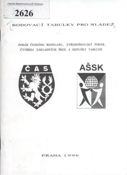 Bodovací tabulky pro mládež :Pohár Českého rozhlasu, Středoškolský pohár, Čtyřboj základních škol a doplňky tabulek