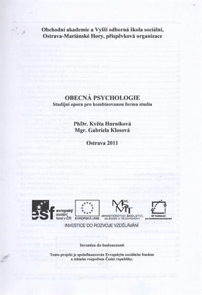 Obecná psychologie :studijní opora pro kombinovanou formu studia