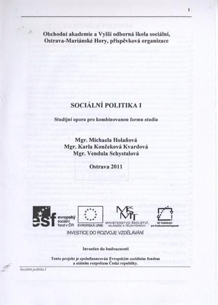Sociální politika I :studijní opora pro kombinovanou formu studia